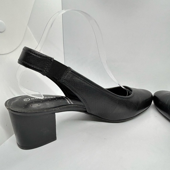 Rockport adiPRENE by Adidas Black Leather Slingback Heels with Chunky Heel SZ 9 - Picture 8 of 14
